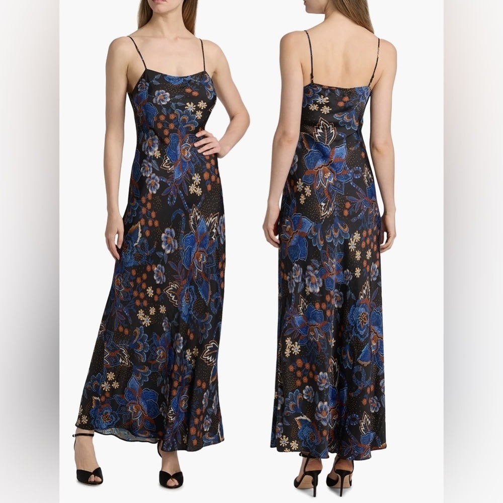 NEW FARM Rio Snakes Bouquet Maxi Slip black and navy Dress sz M